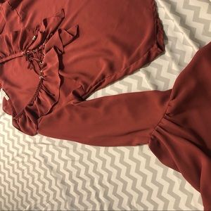 Lace up flare sleeve shirt